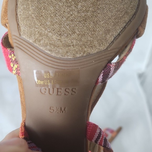 Guess Tribal Block Heels Gladiator Multicolor suede cork heels fabric 5.5 - Picture 6 of 9